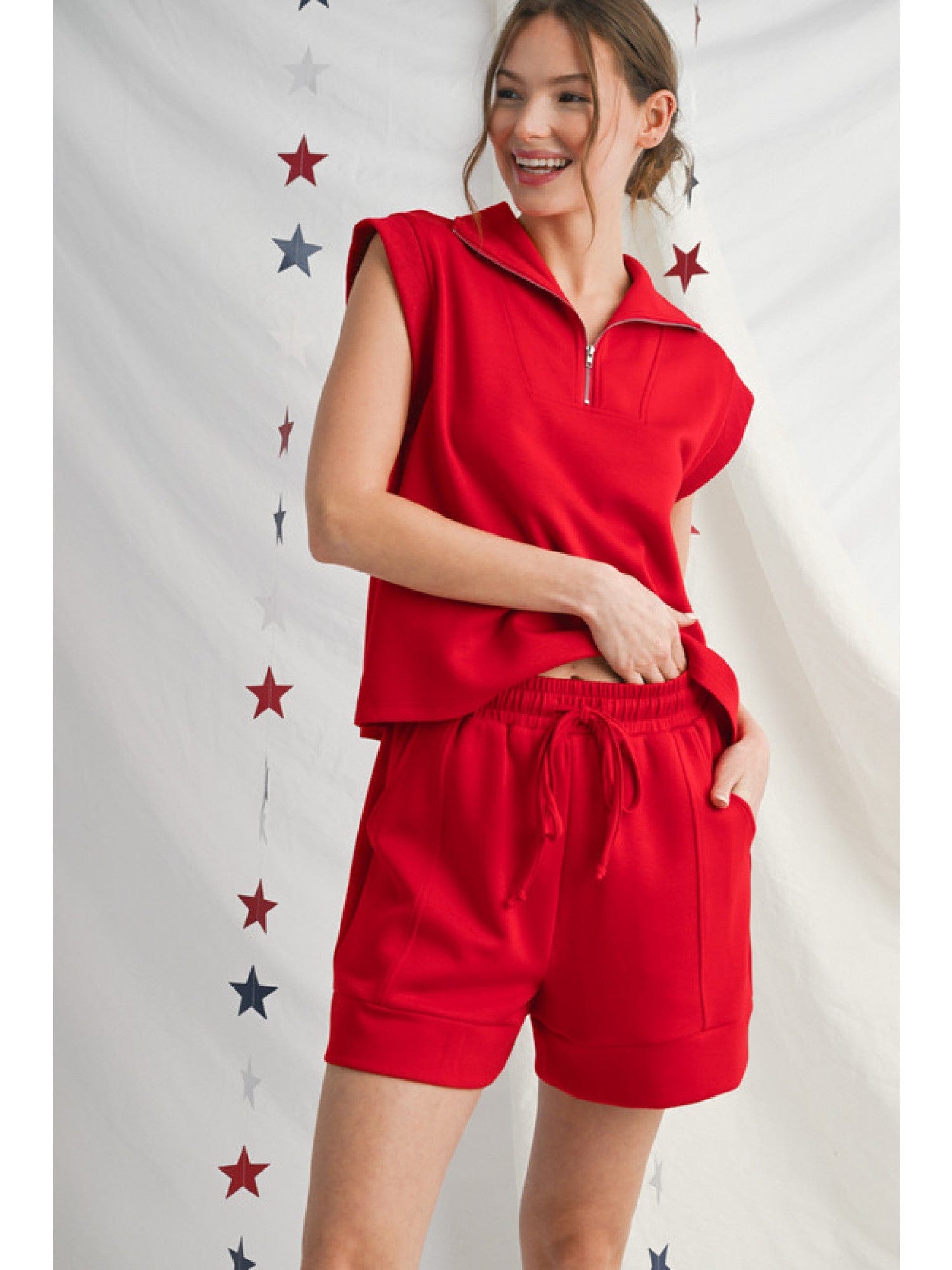 Solid top with high neck features zipper closure- JODIFL