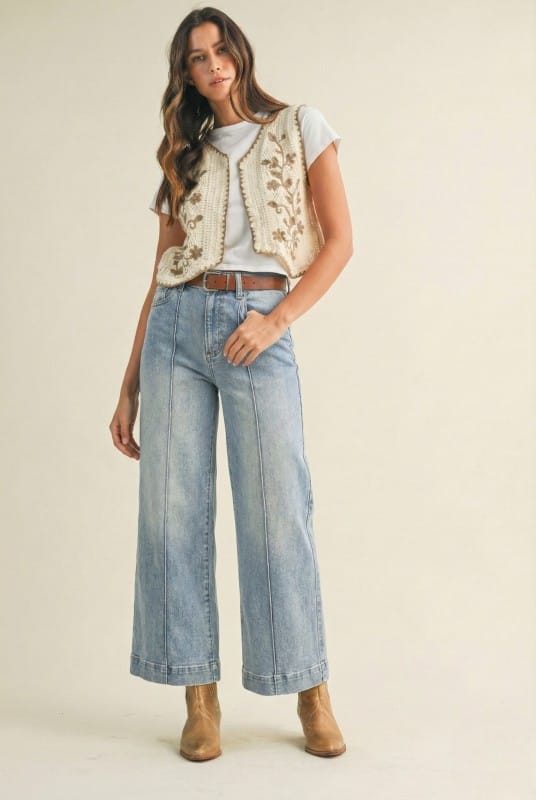 Stretch High Rise Pin Tuck Detail Wide Leg Jean AnnieWear