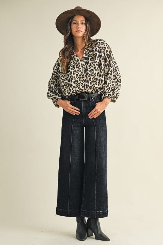 Stretch High Rise Pin Tuck Detail Wide Leg Jean-BLACK DENIM AnnieWear