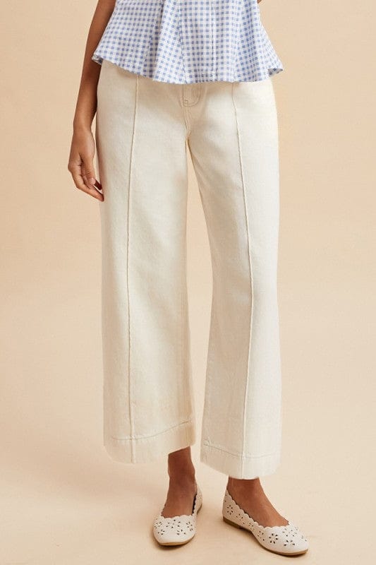 Stretch High Rise Pin Tuck Detail Wide Leg Jean-WHITE DENIM AnnieWear