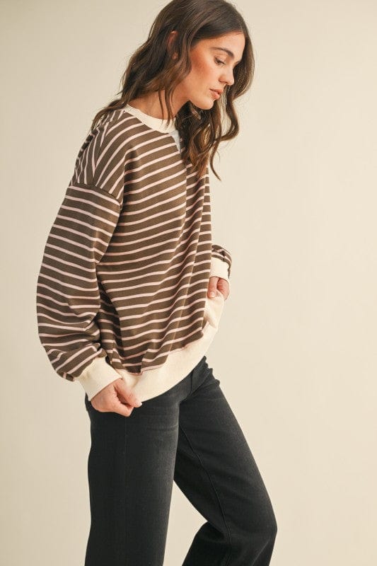 Stripe French Terry Sweatshirt Top-AnnieWear AnnieWear