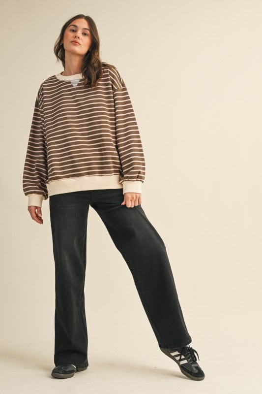 Stripe French Terry Sweatshirt Top-AnnieWear AnnieWear