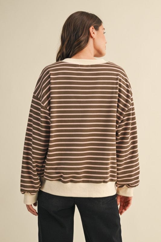 Stripe French Terry Sweatshirt Top-AnnieWear AnnieWear