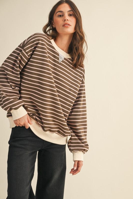 Stripe French Terry Sweatshirt Top-AnnieWear AnnieWear