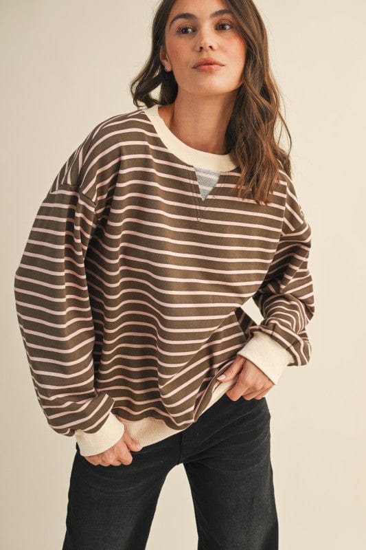 Stripe French Terry Sweatshirt Top-AnnieWear AnnieWear