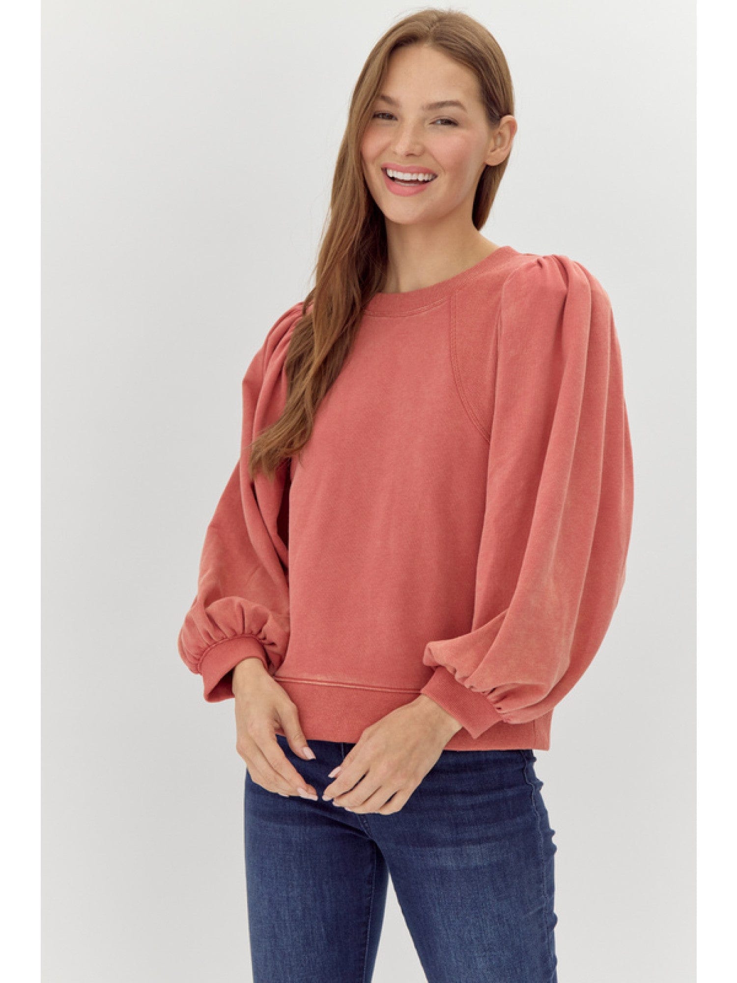 Sweatshirt Top with U-Neck-Brick JODIFL