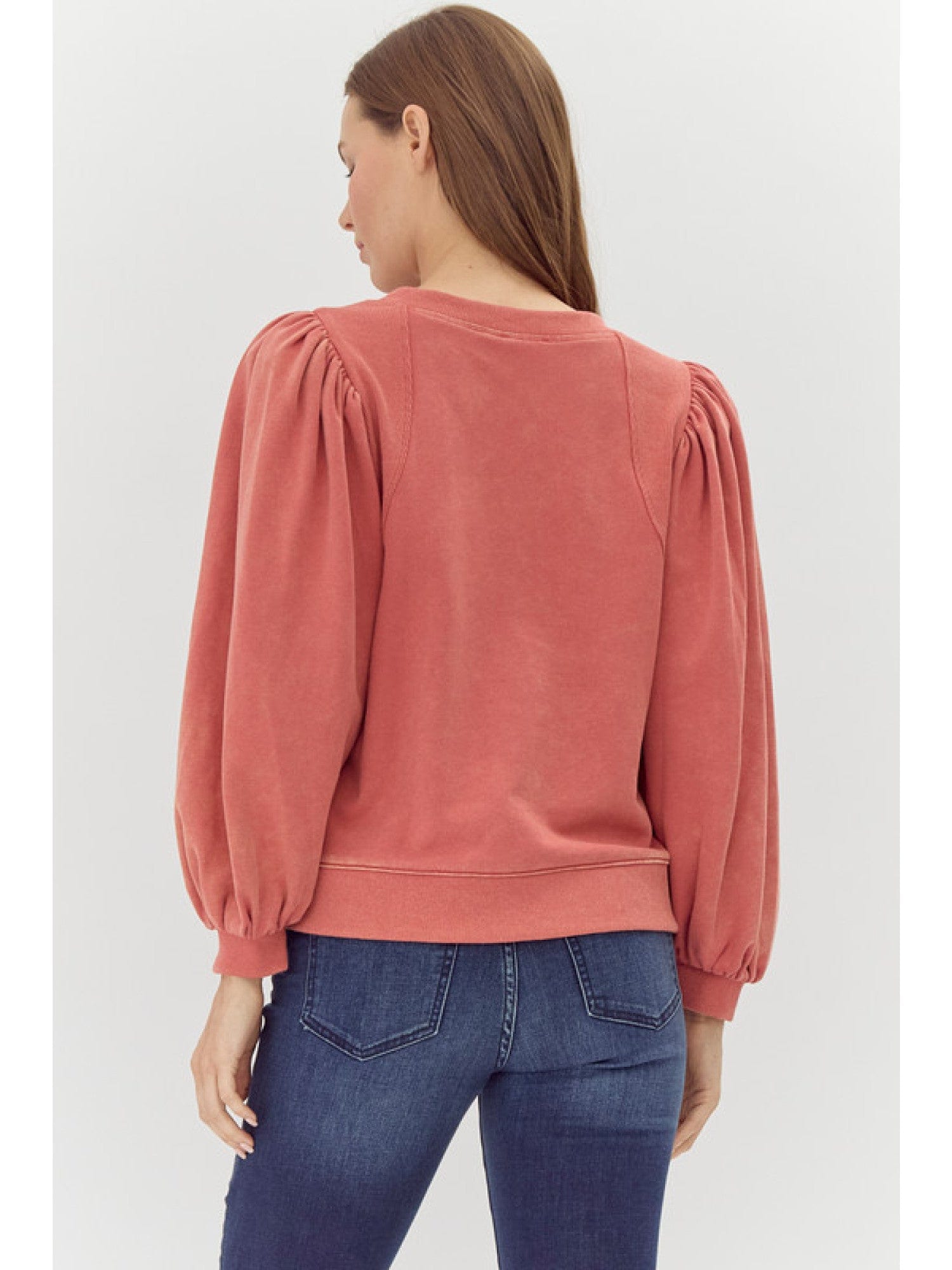 Sweatshirt Top with U-Neck-Brick JODIFL