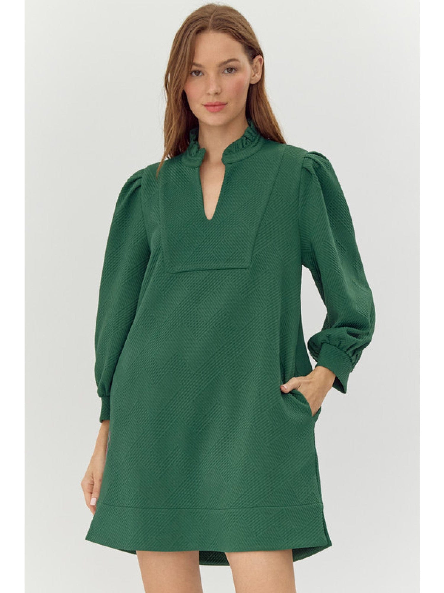 Textured dress with frilled split neck JODIFL