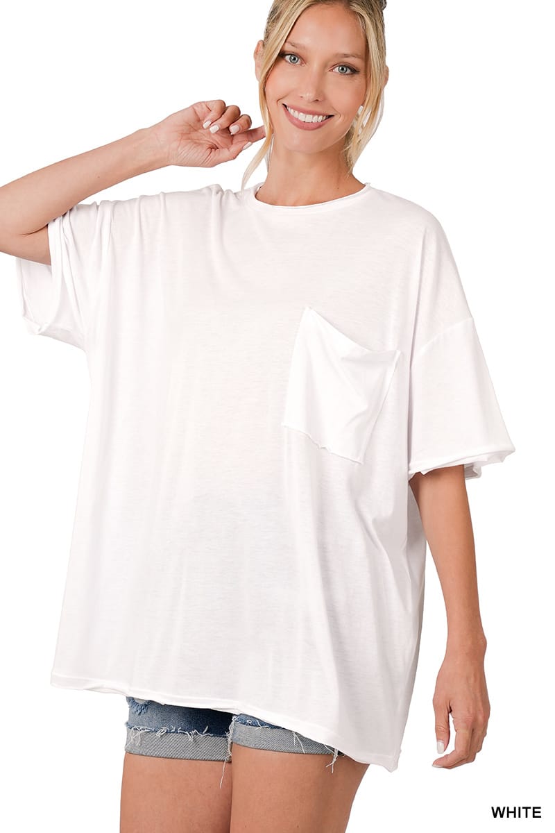 TRI BLEND OVERSIZED FRONT POCKET BOYFRIEND TEE ZENANA White / S/M CRT-3172A-1
