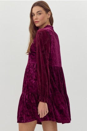 Velvet Baby Doll Dress-Wine JODIFL