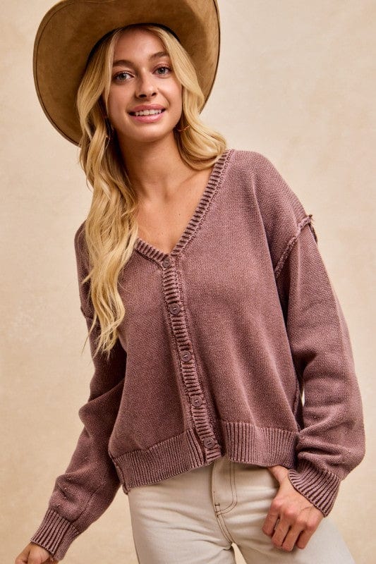 Washed Sweater V Neck Cardigan-Bibi Bibi