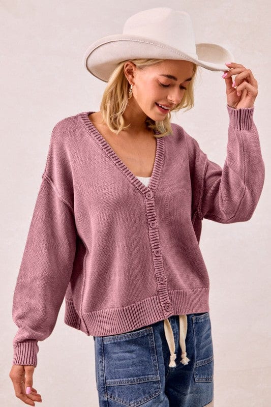 Washed Sweater V Neck Cardigan-Bibi Bibi