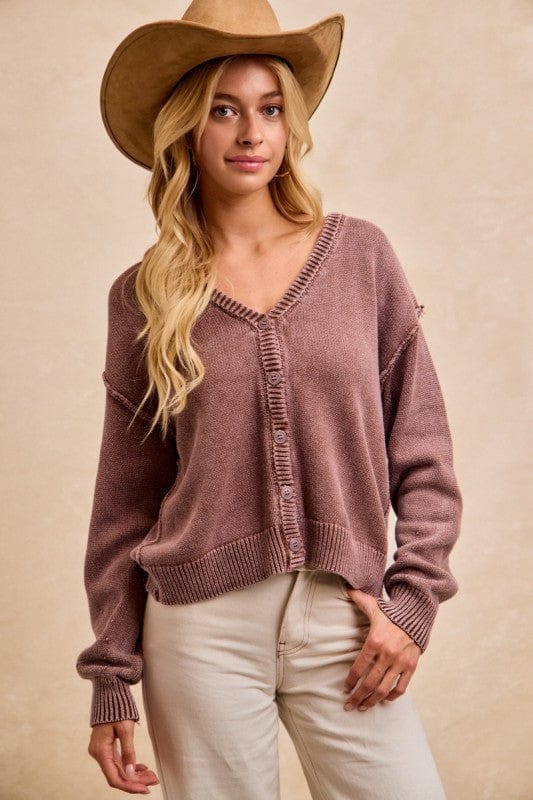 Washed Sweater V Neck Cardigan-Bibi Bibi