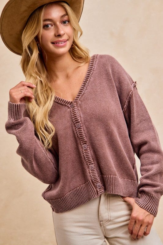 Washed Sweater V Neck Cardigan-Bibi Bibi