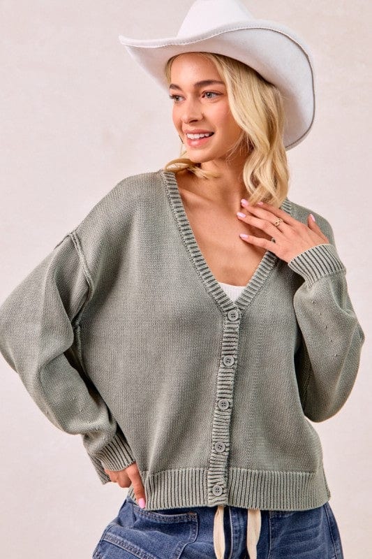 Washed Sweater V Neck Cardigan-Bibi Bibi