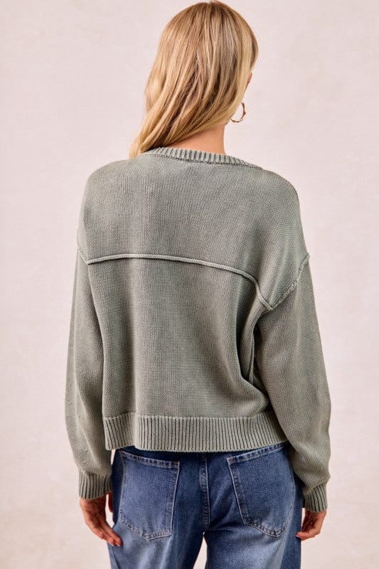 Washed Sweater V Neck Cardigan-Bibi Bibi