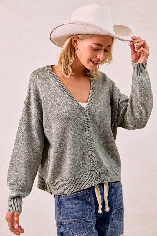 Washed Sweater V Neck Cardigan-Bibi Bibi