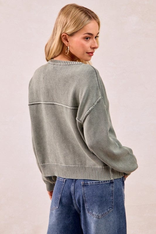 Washed Sweater V Neck Cardigan-Bibi Bibi
