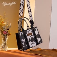 WG133-8120S Wrangler Cow Print Concealed Carry Tote/Crossbody - Black Wrangler WG133-8120S-Black