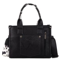 WG133-8120S Wrangler Cow Print Concealed Carry Tote/Crossbody - Black Wrangler WG133-8120S-Black