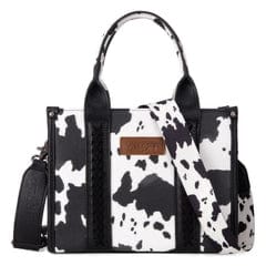 WG133-8120S Wrangler Cow Print Concealed Carry Tote/Crossbody - Black Wrangler WG133-8120S-Black