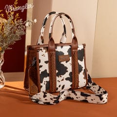 WG133-8120S Wrangler Cow Print Concealed Carry Tote/Crossbody - Brown Wrangler WG133-8120S