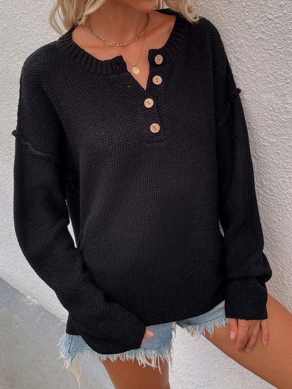 Women Long Sleeve Loose Fit Sweater Annva USA BLACK / S 2000001223596