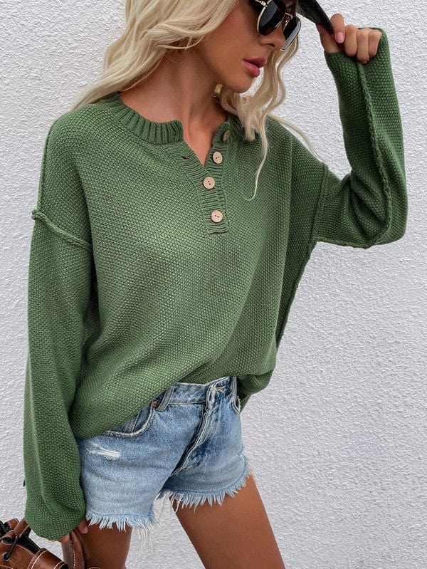 Women Long Sleeve Loose Fit Sweater Annva USA GREEN / S 2000001223604