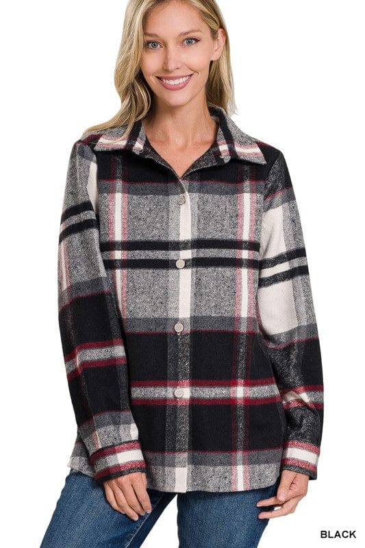 Yarn Dyed Plaid Shacket ZENANA BLACK / S 1000001790319