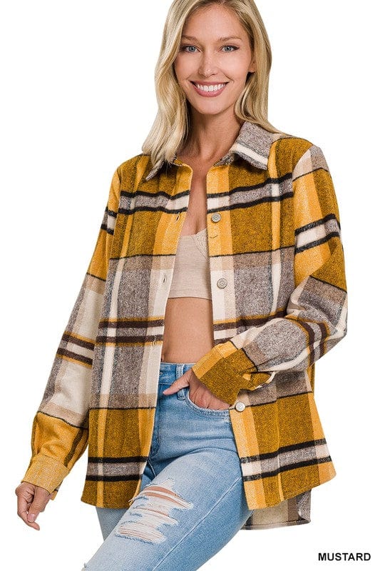 Yarn Dyed Plaid Shacket ZENANA MUSTARD / S 1000001790335