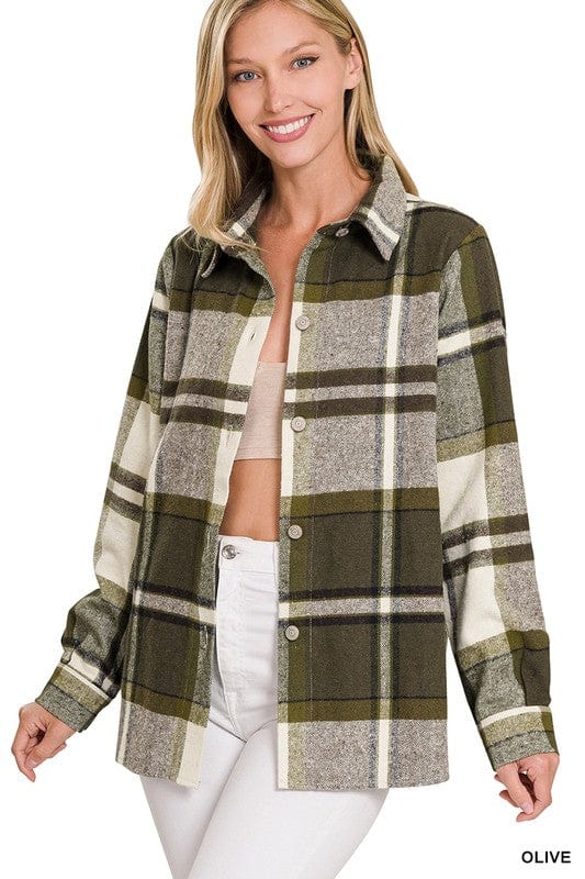 Yarn Dyed Plaid Shacket ZENANA OLIVE / L 1000001790341