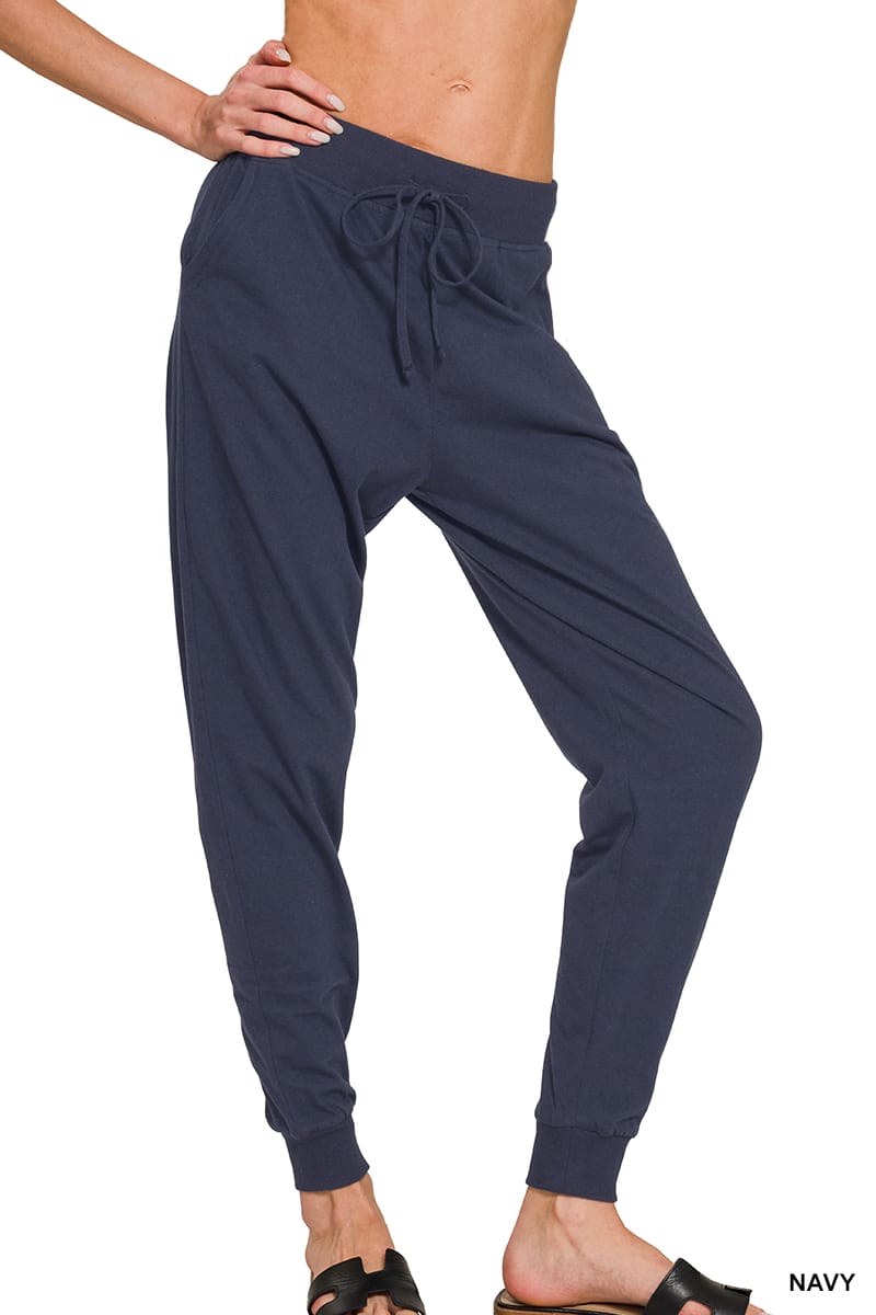 Zenana Cotton Jogger Pants ZENANA Navy / S CP-3514D36